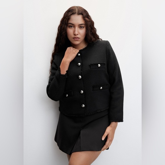 MNG Black Pocket Tweed Blazer Jacket, size XXL - Picture 1 of 13